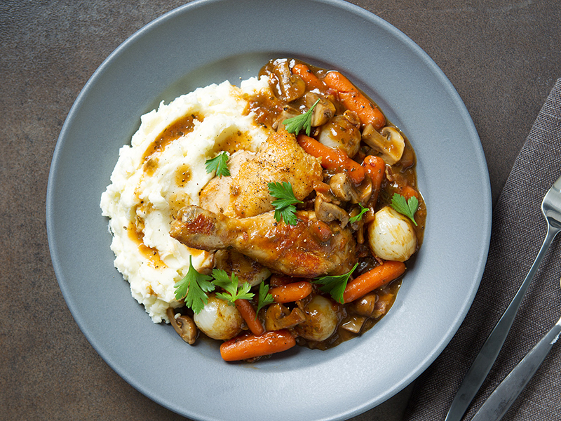Coq au Vin with Yukon Gold Mashed Potatoes
