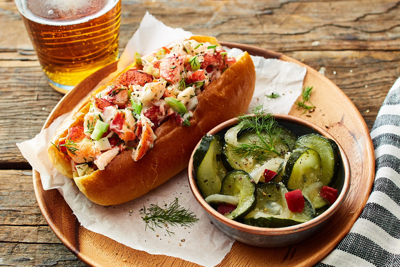 New England Lobster Roll with Brioche Bun & Marinated Cucumber Salad