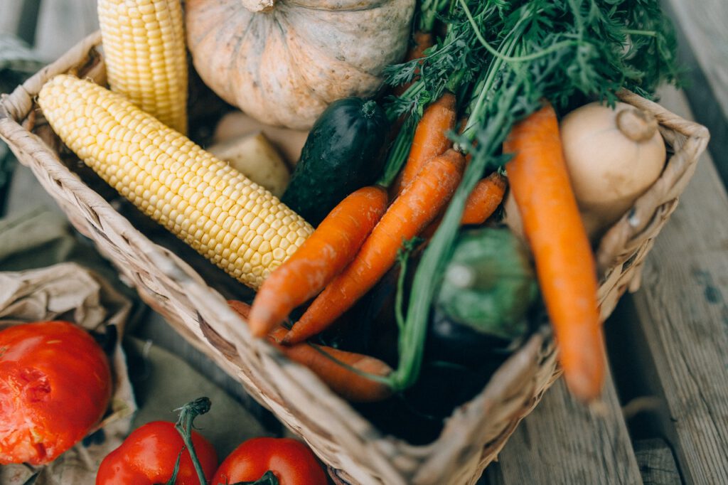 fall fruits and vegetables in a basket