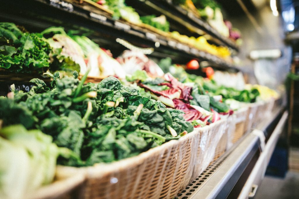 Grocery store produce in bins