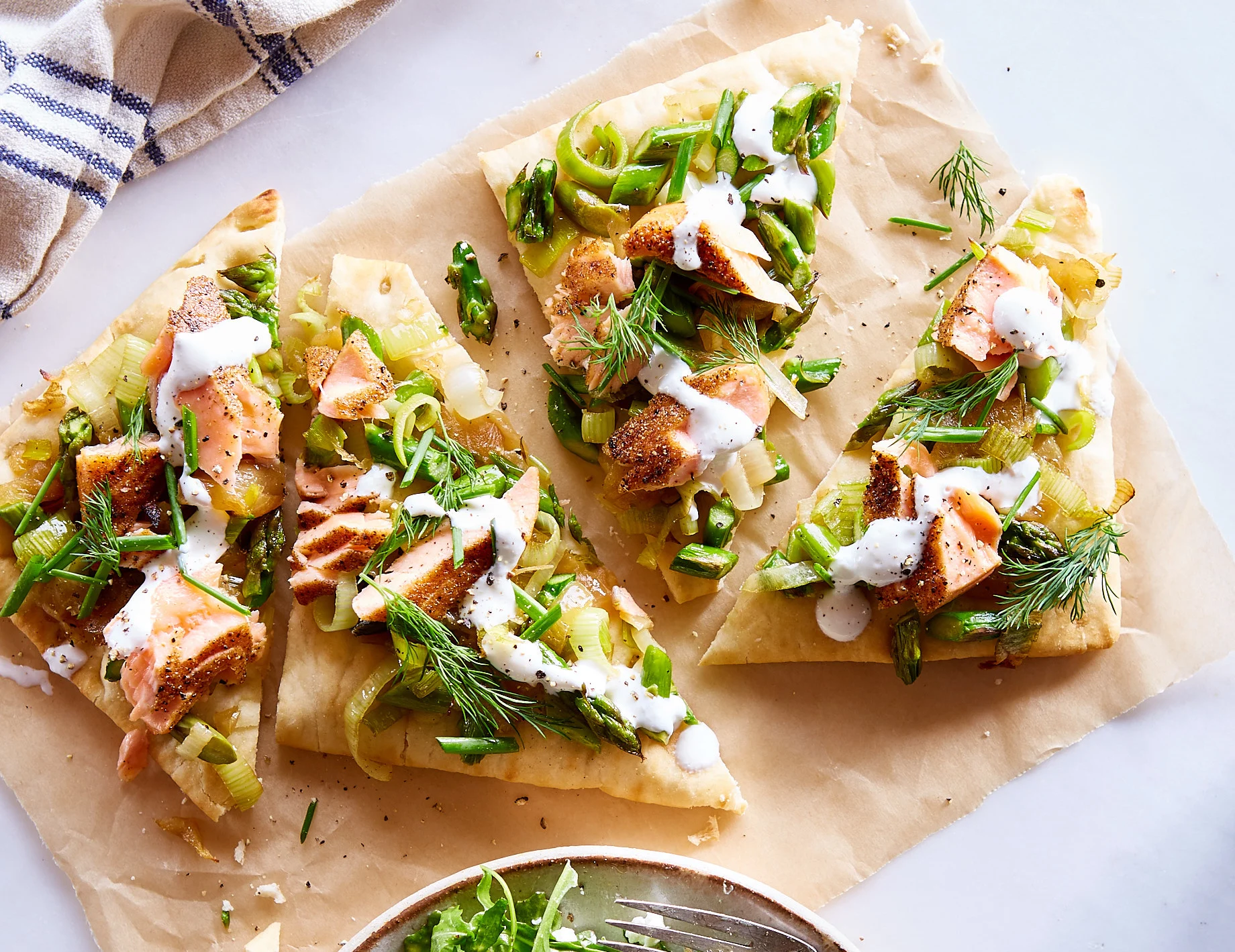 Everything Spice Smoked Salmon Pizzette with Little Gem Salad