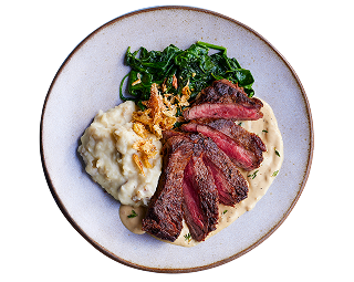 A plated steak dinner